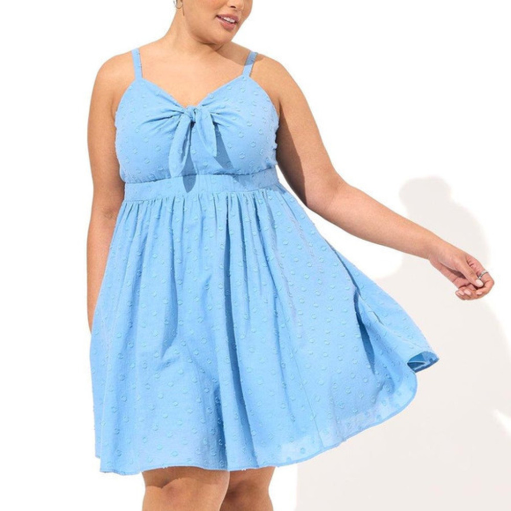 New Torrid 6 (6X 30) Blue Tie Front Rockabilly Pin Up Skater Sun Dress w/Pockets